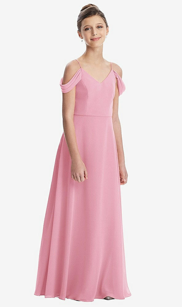 Front View - Peony Pink Draped Cold Shoulder Chiffon Juniors Dress