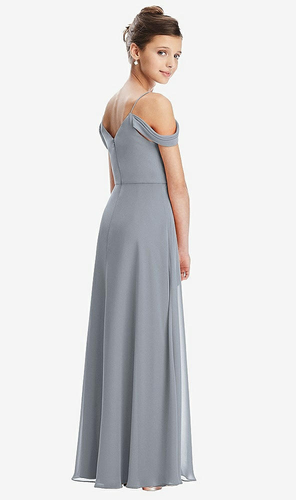 Back View - Platinum Draped Cold Shoulder Chiffon Juniors Dress