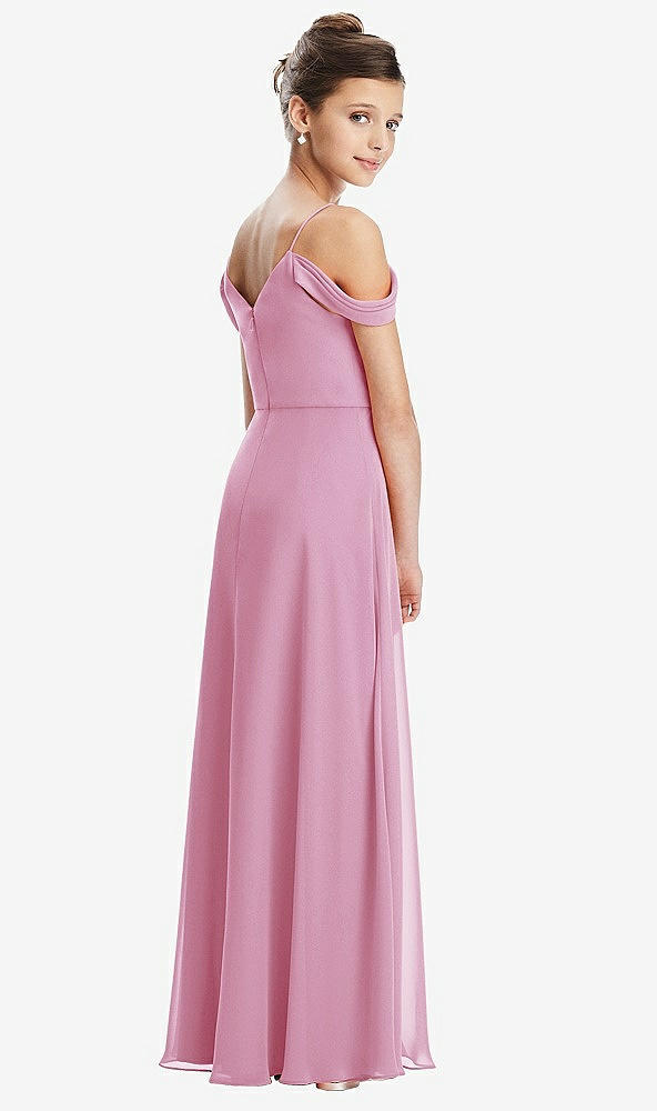 Back View - Powder Pink Draped Cold Shoulder Chiffon Juniors Dress