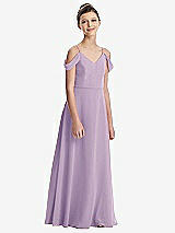 Front View Thumbnail - Pale Purple Draped Cold Shoulder Chiffon Juniors Dress