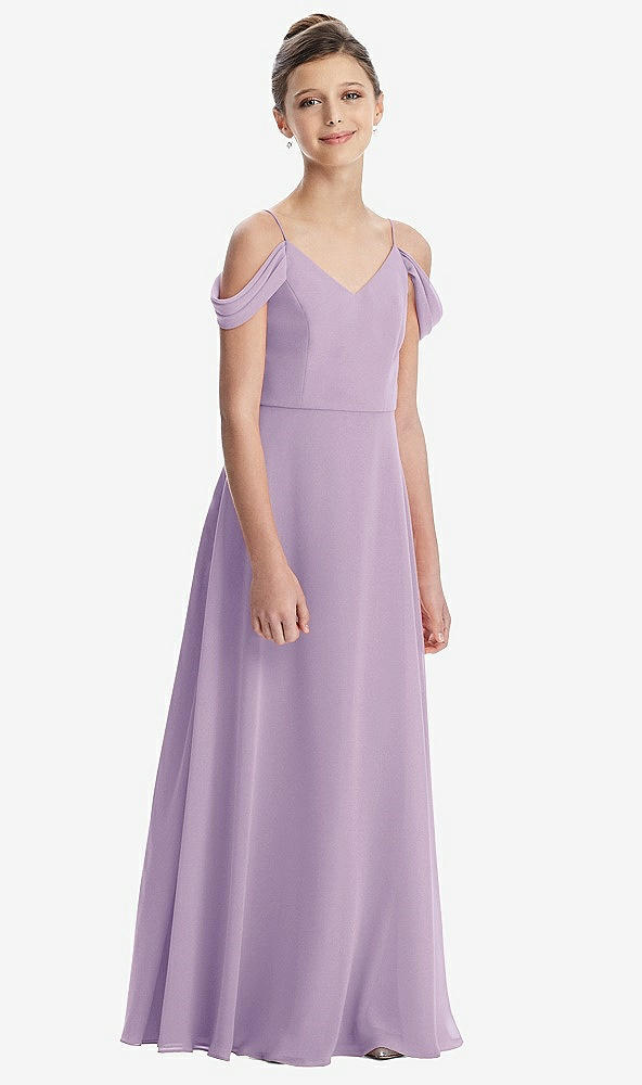 Front View - Pale Purple Draped Cold Shoulder Chiffon Juniors Dress