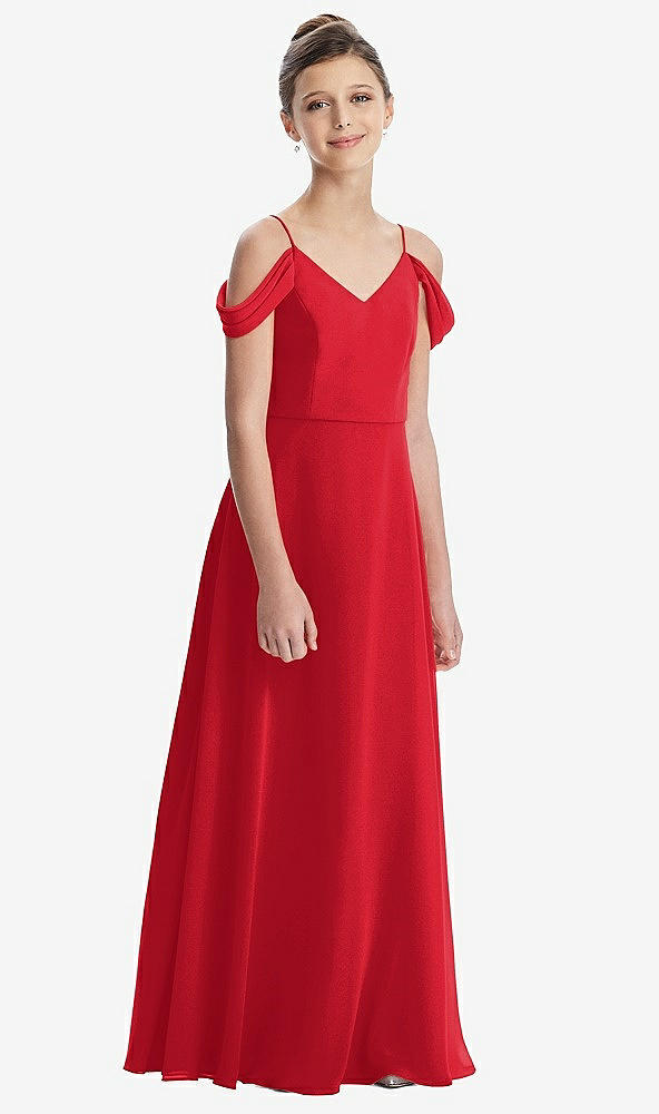 Front View - Parisian Red Draped Cold Shoulder Chiffon Juniors Dress