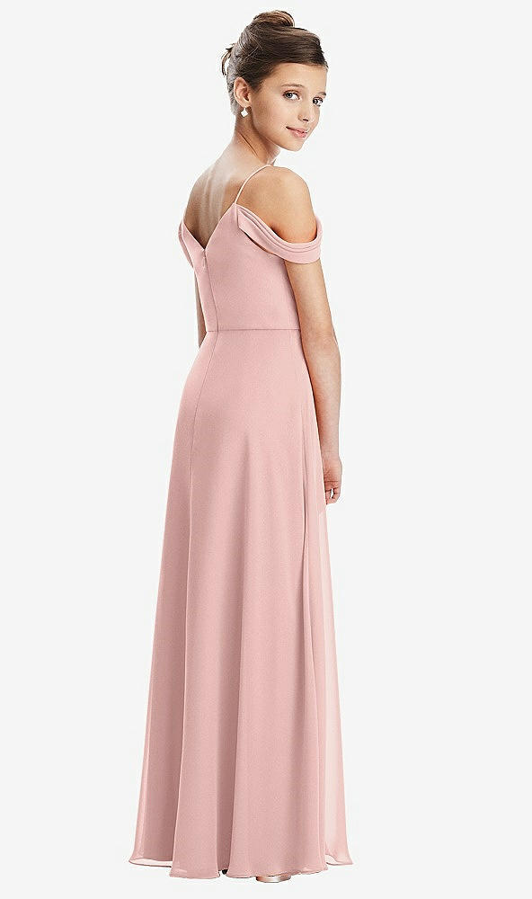 Back View - Rose - PANTONE Rose Quartz Draped Cold Shoulder Chiffon Juniors Dress