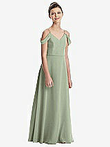 Front View Thumbnail - Sage Draped Cold Shoulder Chiffon Juniors Dress