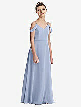 Front View Thumbnail - Sky Blue Draped Cold Shoulder Chiffon Juniors Dress