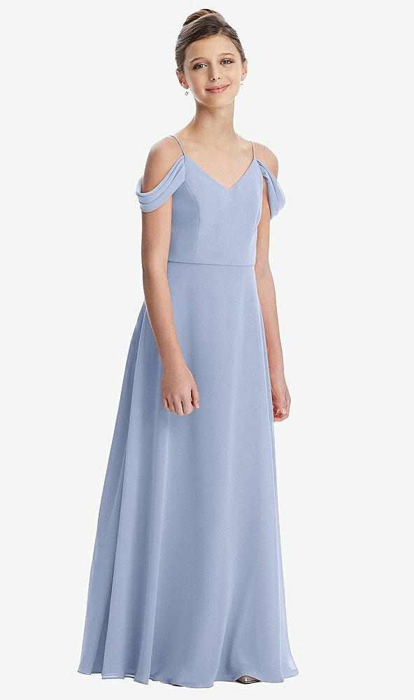 Front View - Sky Blue Draped Cold Shoulder Chiffon Juniors Dress