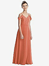 Front View Thumbnail - Terracotta Copper Draped Cold Shoulder Chiffon Juniors Dress