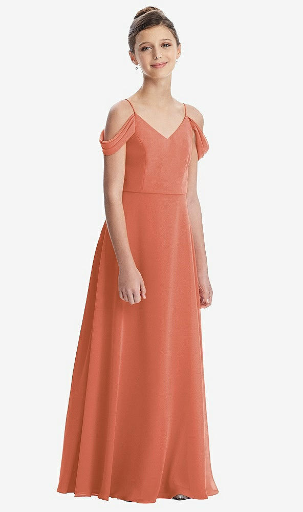 Front View - Terracotta Copper Draped Cold Shoulder Chiffon Juniors Dress