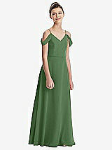 Front View Thumbnail - Vineyard Green Draped Cold Shoulder Chiffon Juniors Dress