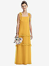 Front View Thumbnail - NYC Yellow Tie-Shoulder Juniors Dress with Tiered Ruffle Skirt