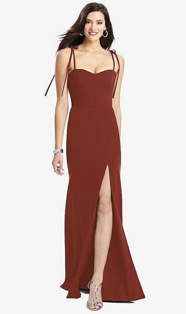 Front View - Auburn Moon Bustier Crepe Gown with Adjustable Bow Straps