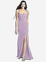 Front View Thumbnail - Pale Purple Bustier Crepe Gown with Adjustable Bow Straps