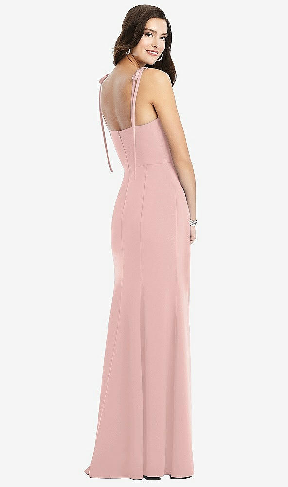 Back View - Rose - PANTONE Rose Quartz Bustier Crepe Gown with Adjustable Bow Straps