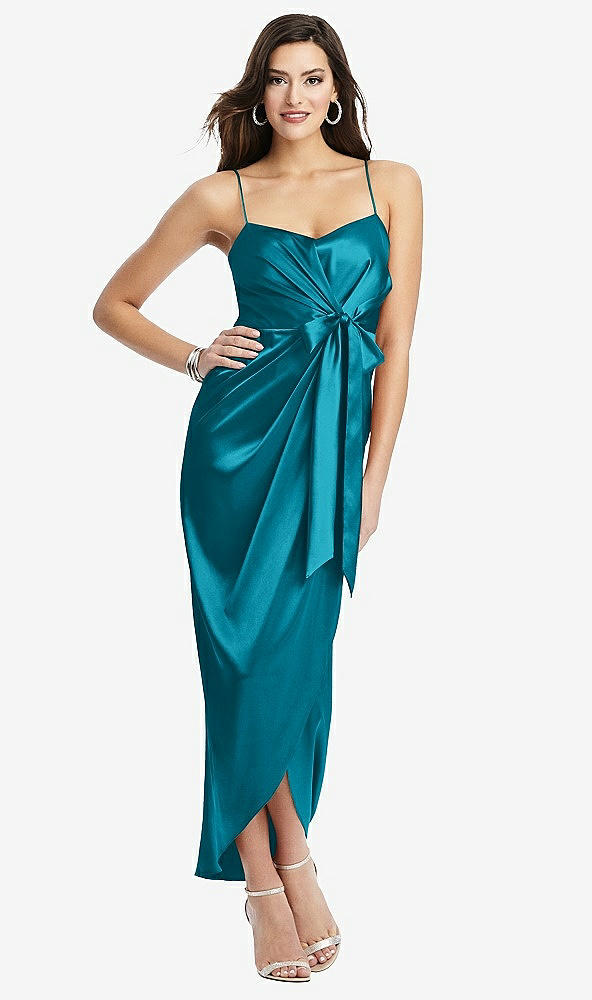 Front View - Oasis Faux Wrap Midi Dress with Draped Tulip Skirt