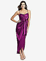 Front View Thumbnail - Persian Plum Faux Wrap Midi Dress with Draped Tulip Skirt