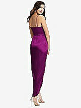 Rear View Thumbnail - Persian Plum Faux Wrap Midi Dress with Draped Tulip Skirt