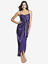 Front View Thumbnail - Regalia - PANTONE Ultra Violet Faux Wrap Midi Dress with Draped Tulip Skirt