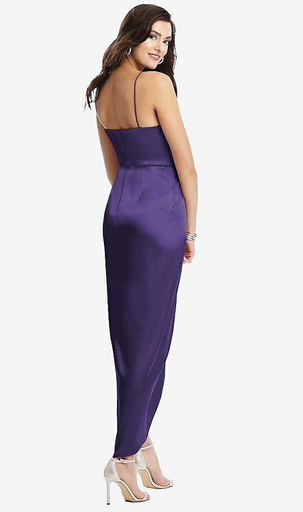 Back View - Regalia - PANTONE Ultra Violet Faux Wrap Midi Dress with Draped Tulip Skirt