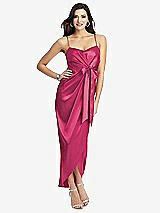 Front View Thumbnail - Shocking Faux Wrap Midi Dress with Draped Tulip Skirt