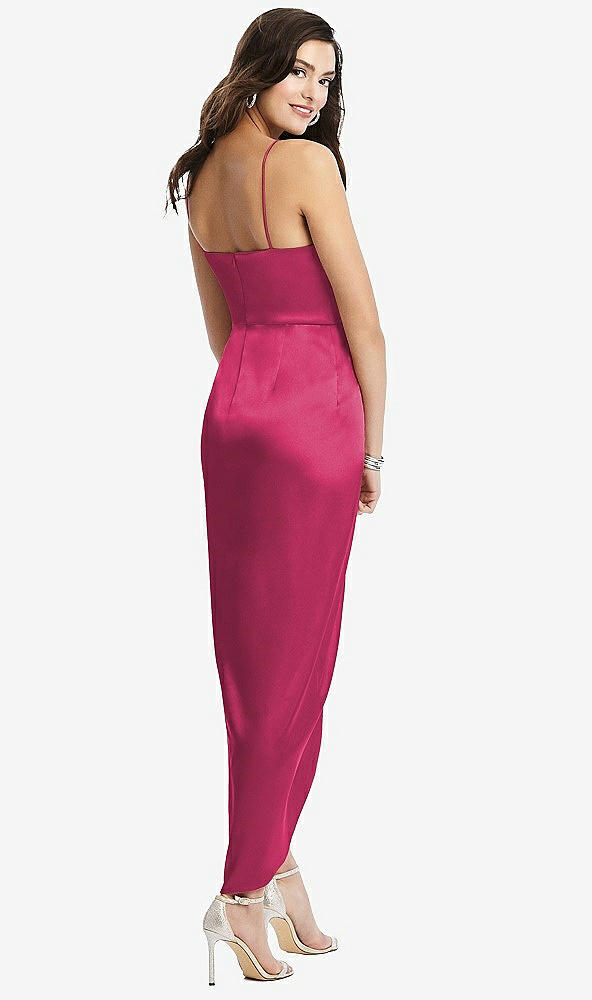 Back View - Shocking Faux Wrap Midi Dress with Draped Tulip Skirt