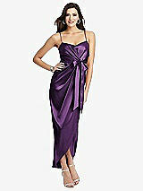 Front View Thumbnail - African Violet Faux Wrap Midi Dress with Draped Tulip Skirt