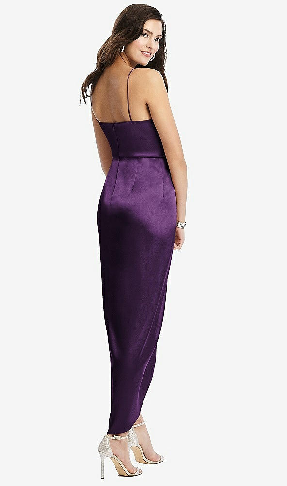 Back View - African Violet Faux Wrap Midi Dress with Draped Tulip Skirt