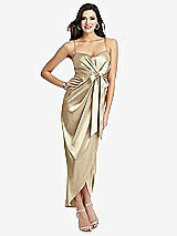 Front View Thumbnail - Banana Faux Wrap Midi Dress with Draped Tulip Skirt