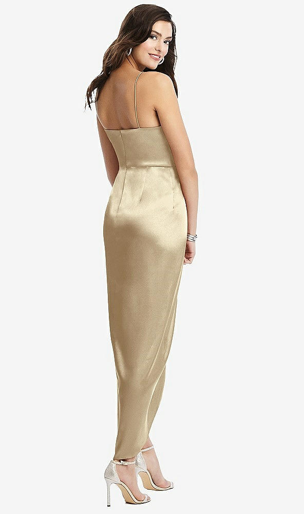 Back View - Banana Faux Wrap Midi Dress with Draped Tulip Skirt