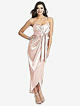 Front View Thumbnail - Blush Faux Wrap Midi Dress with Draped Tulip Skirt