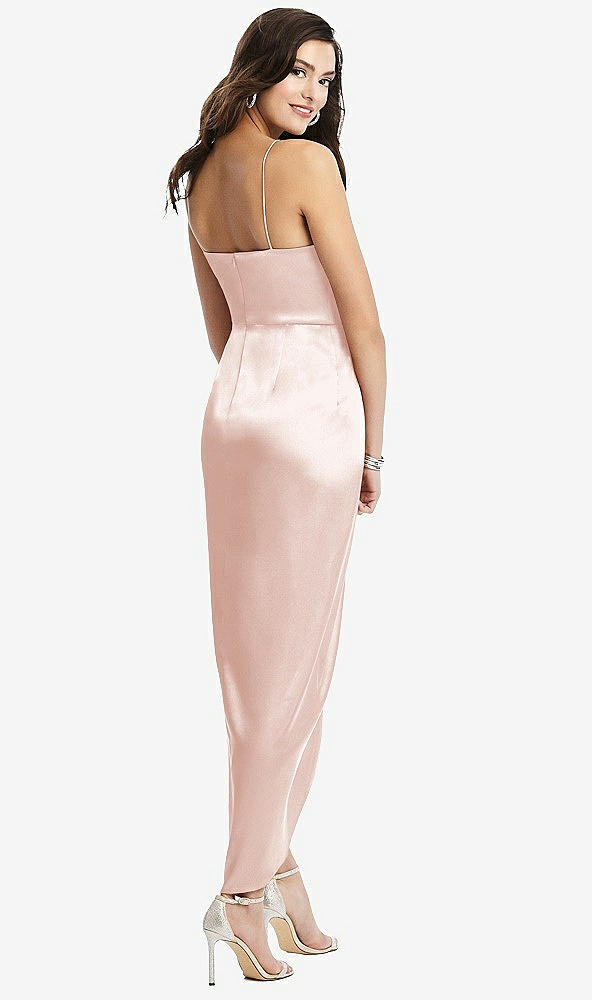 Back View - Blush Faux Wrap Midi Dress with Draped Tulip Skirt