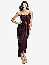 Front View Thumbnail - Bordeaux Faux Wrap Midi Dress with Draped Tulip Skirt