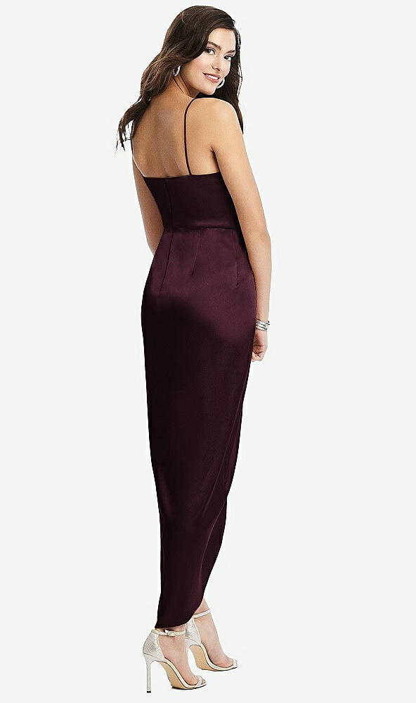 Back View - Bordeaux Faux Wrap Midi Dress with Draped Tulip Skirt