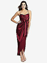 Front View Thumbnail - Burgundy Faux Wrap Midi Dress with Draped Tulip Skirt