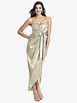 Front View Thumbnail - Champagne Faux Wrap Midi Dress with Draped Tulip Skirt