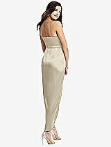 Rear View Thumbnail - Champagne Faux Wrap Midi Dress with Draped Tulip Skirt