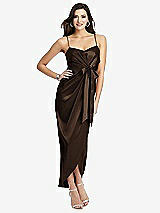 Front View Thumbnail - Espresso Faux Wrap Midi Dress with Draped Tulip Skirt