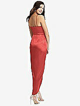 Rear View Thumbnail - Perfect Coral Faux Wrap Midi Dress with Draped Tulip Skirt