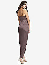 Rear View Thumbnail - French Truffle Faux Wrap Midi Dress with Draped Tulip Skirt