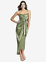 Front View Thumbnail - Kiwi Faux Wrap Midi Dress with Draped Tulip Skirt