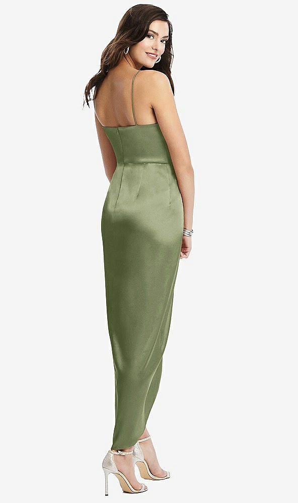 Back View - Kiwi Faux Wrap Midi Dress with Draped Tulip Skirt