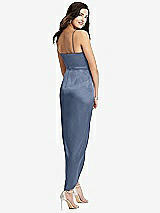 Rear View Thumbnail - Larkspur Blue Faux Wrap Midi Dress with Draped Tulip Skirt