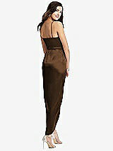 Rear View Thumbnail - Latte Faux Wrap Midi Dress with Draped Tulip Skirt