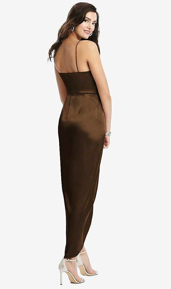 Back View - Latte Faux Wrap Midi Dress with Draped Tulip Skirt