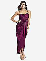 Front View Thumbnail - Merlot Faux Wrap Midi Dress with Draped Tulip Skirt