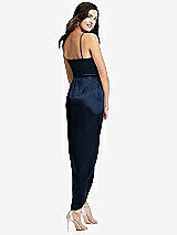 Rear View Thumbnail - Midnight Navy Faux Wrap Midi Dress with Draped Tulip Skirt