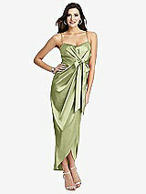 Front View Thumbnail - Mint Faux Wrap Midi Dress with Draped Tulip Skirt