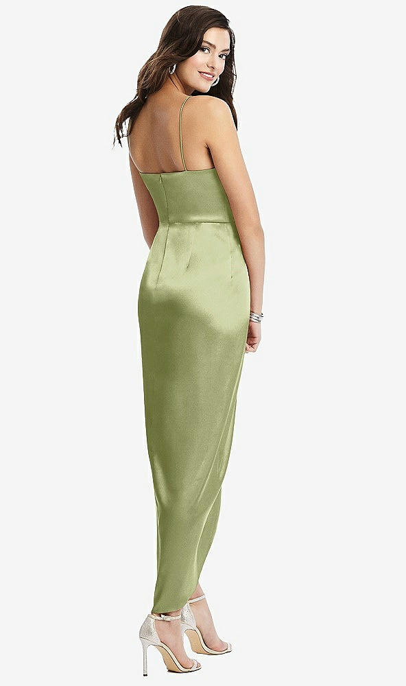 Back View - Mint Faux Wrap Midi Dress with Draped Tulip Skirt