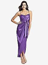 Front View Thumbnail - Pansy Faux Wrap Midi Dress with Draped Tulip Skirt