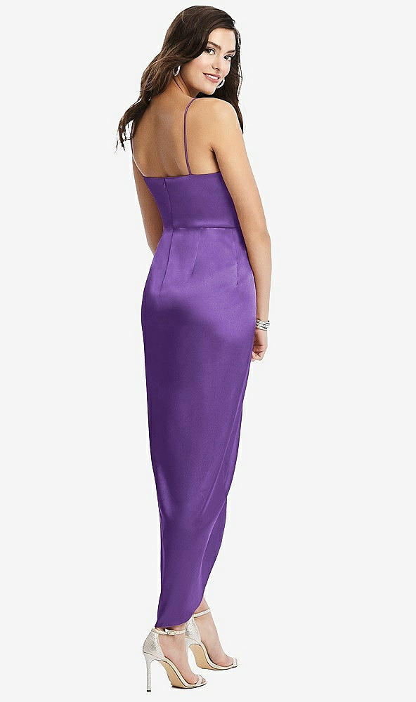 Back View - Pansy Faux Wrap Midi Dress with Draped Tulip Skirt