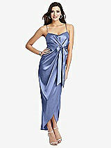 Front View Thumbnail - Periwinkle - PANTONE Serenity Faux Wrap Midi Dress with Draped Tulip Skirt